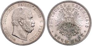 5 Mark Regno di Prussia (1701-1918) Argento Wilhelm I, German Emperor (1797-1888)