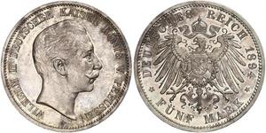 5 Mark Regno di Prussia (1701-1918) Argento Wilhelm II, German Emperor (1859-1941)