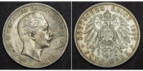 5 Mark Regno di Prussia (1701-1918) Argento Wilhelm II, German Emperor (1859-1941)