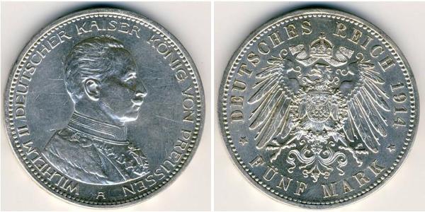 5 Mark Regno di Prussia (1701-1918) Argento Wilhelm II, German Emperor (1859-1941)