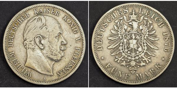 5 Mark Regno di Prussia (1701-1918) Argento Wilhelm I, German Emperor (1797-1888)