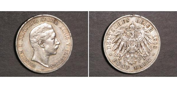 5 Mark Regno di Prussia (1701-1918) Argento Wilhelm II, German Emperor (1859-1941)
