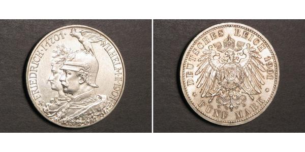 5 Mark Regno di Prussia (1701-1918) Argento Wilhelm II, German Emperor (1859-1941)