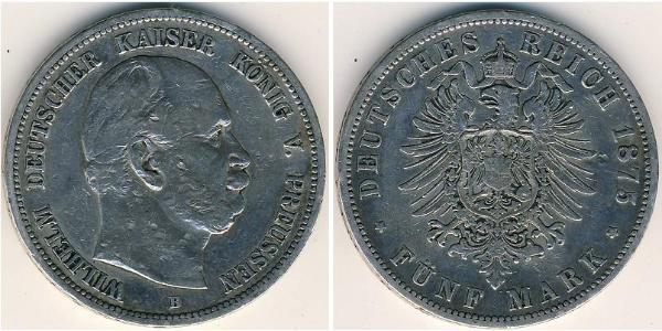 5 Mark Regno di Prussia (1701-1918) Argento Wilhelm I, German Emperor (1797-1888)