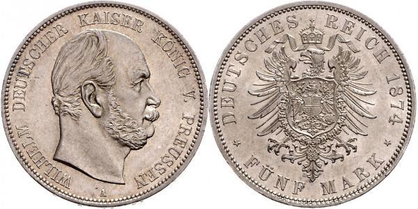 5 Mark Regno di Prussia (1701-1918) Argento Wilhelm I, German Emperor (1797-1888)