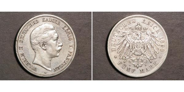 5 Mark Regno di Prussia (1701-1918) Argento Wilhelm II, German Emperor (1859-1941)