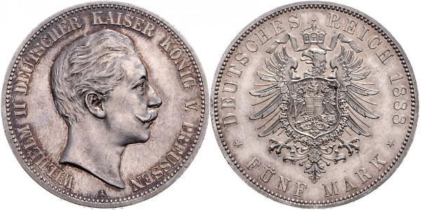 5 Mark Regno di Prussia (1701-1918) Argento Wilhelm II, German Emperor (1859-1941)