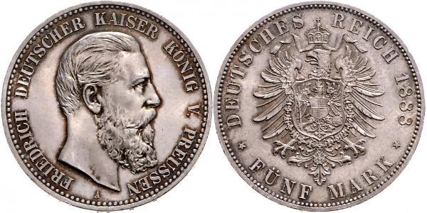 5 Mark Regno di Prussia (1701-1918) Argento Federico III di Germania (1831-1888)