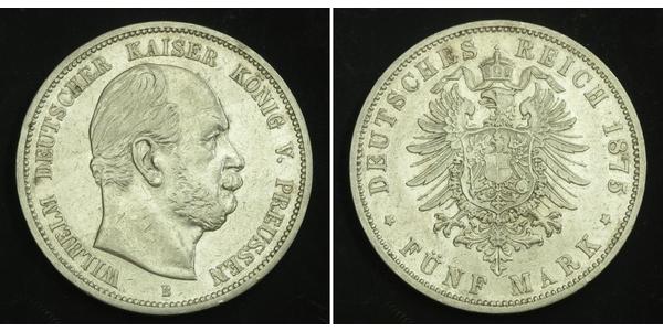5 Mark Regno di Prussia (1701-1918) Argento Wilhelm I, German Emperor (1797-1888)