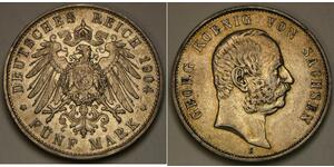 5 Mark Regno di Sassonia (1806 - 1918) Argento Giorgio di Sassonia