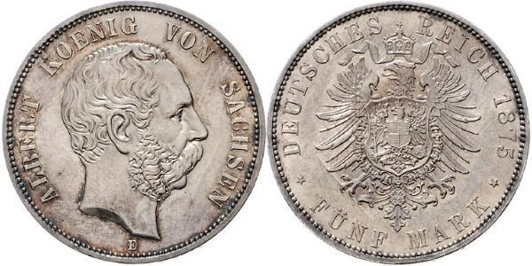 5 Mark Regno di Sassonia (1806 - 1918) Argento Alberto di Sassonia