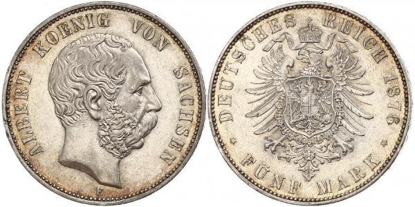 5 Mark Regno di Sassonia (1806 - 1918) Argento Alberto di Sassonia