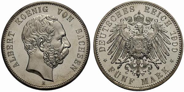 5 Mark Regno di Sassonia (1806 - 1918) Argento Alberto di Sassonia