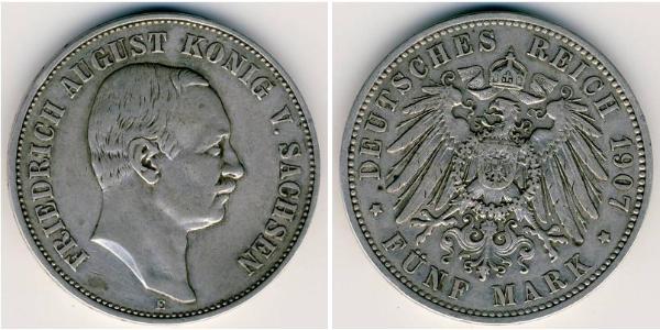 5 Mark Regno di Sassonia (1806 - 1918) Argento Federico Augusto III di Sassonia (1865-1932)