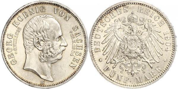 5 Mark Regno di Sassonia (1806 - 1918) Argento Giorgio di Sassonia