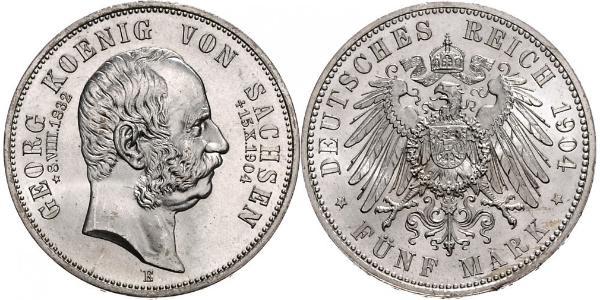 5 Mark Regno di Sassonia (1806 - 1918) Argento Giorgio di Sassonia