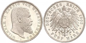 5 Mark Regno di Württemberg (1806-1918) Argento Wilhelm II, German Emperor (1859-1941)