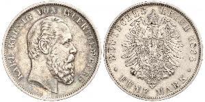 5 Mark Regno di Württemberg (1806-1918) Argento Carlo di Württemberg
