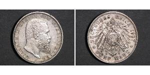 5 Mark Regno di Württemberg (1806-1918) Argento Wilhelm II, German Emperor (1859-1941)