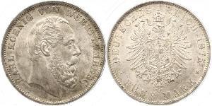 5 Mark Regno di Württemberg (1806-1918) Argento Carlo di Württemberg