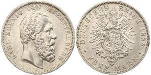 5 Mark Regno di Württemberg (1806-1918) Argento Carlo di Württemberg