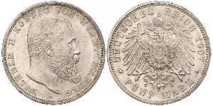 5 Mark Regno di Württemberg (1806-1918) Argento Wilhelm II, German Emperor (1859-1941)