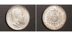 5 Mark Regno di Württemberg (1806-1918) Argento Wilhelm II, German Emperor (1859-1941)