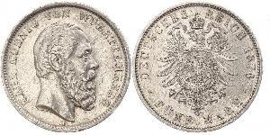5 Mark Regno di Württemberg (1806-1918) Argento Carlo di Württemberg