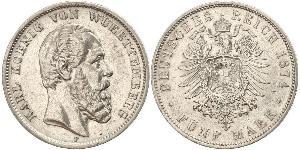 5 Mark Regno di Württemberg (1806-1918) Argento Carlo di Württemberg