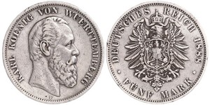 5 Mark Regno di Württemberg (1806-1918) Argento Carlo di Württemberg