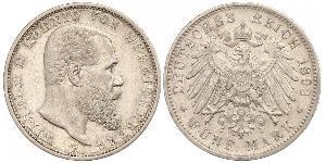 5 Mark Regno di Württemberg (1806-1918) Argento Wilhelm II, German Emperor (1859-1941)