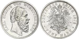 5 Mark Regno di Württemberg (1806-1918) Argento Carlo di Württemberg