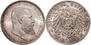 5 Mark Regno di Württemberg (1806-1918) Argento Wilhelm II, German Emperor (1859-1941)