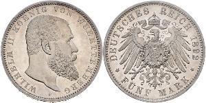 5 Mark Regno di Württemberg (1806-1918) Argento Wilhelm II, German Emperor (1859-1941)