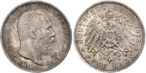 5 Mark Regno di Württemberg (1806-1918) Argento Wilhelm II, German Emperor (1859-1941)