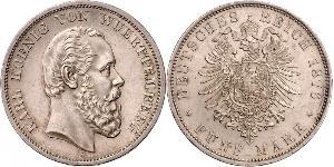 5 Mark Regno di Württemberg (1806-1918) Argento Carlo di Württemberg