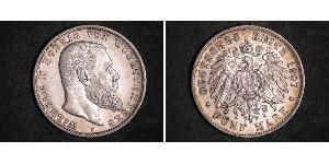 5 Mark Regno di Württemberg (1806-1918) Argento Wilhelm II, German Emperor (1859-1941)