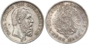 5 Mark Regno di Württemberg (1806-1918) Argento Carlo di Württemberg