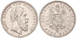5 Mark Regno di Württemberg (1806-1918) Argento Carlo di Württemberg