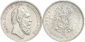 5 Mark Regno di Württemberg (1806-1918) Argento Carlo di Württemberg