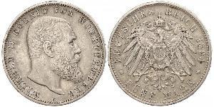 5 Mark Regno di Württemberg (1806-1918) Argento Wilhelm II, German Emperor (1859-1941)