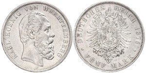 5 Mark Regno di Württemberg (1806-1918) Argento Carlo di Württemberg