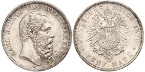 5 Mark Regno di Württemberg (1806-1918) Argento Carlo di Württemberg
