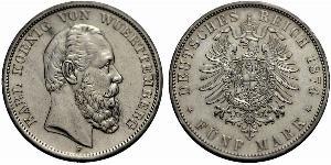 5 Mark Regno di Württemberg (1806-1918) Argento Carlo di Württemberg