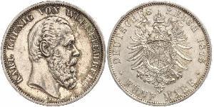 5 Mark Regno di Württemberg (1806-1918) Argento Carlo di Württemberg