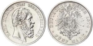 5 Mark Regno di Württemberg (1806-1918) Argento Carlo di Württemberg