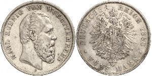 5 Mark Regno di Württemberg (1806-1918) Argento Carlo di Württemberg