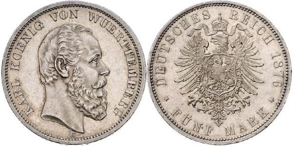 5 Mark Regno di Württemberg (1806-1918) Argento Carlo di Württemberg