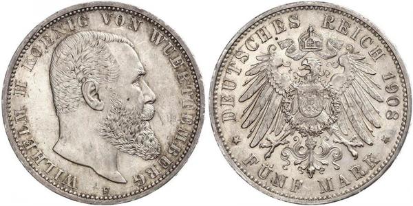 5 Mark Regno di Württemberg (1806-1918) Argento Wilhelm II, German Emperor (1859-1941)