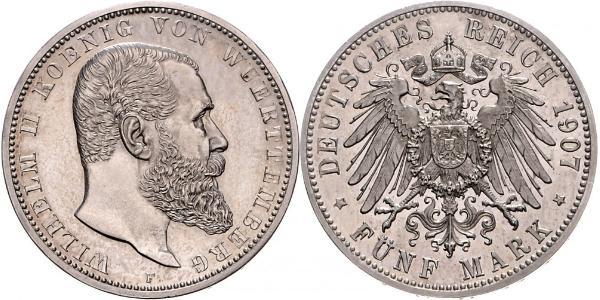 5 Mark Regno di Württemberg (1806-1918) Argento Wilhelm II, German Emperor (1859-1941)